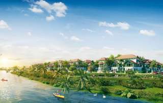 Sunneva Island được bao quanh bởi sông nước cùng tầm nhìn bao quát dãy núi Ngũ Hành Sơn.