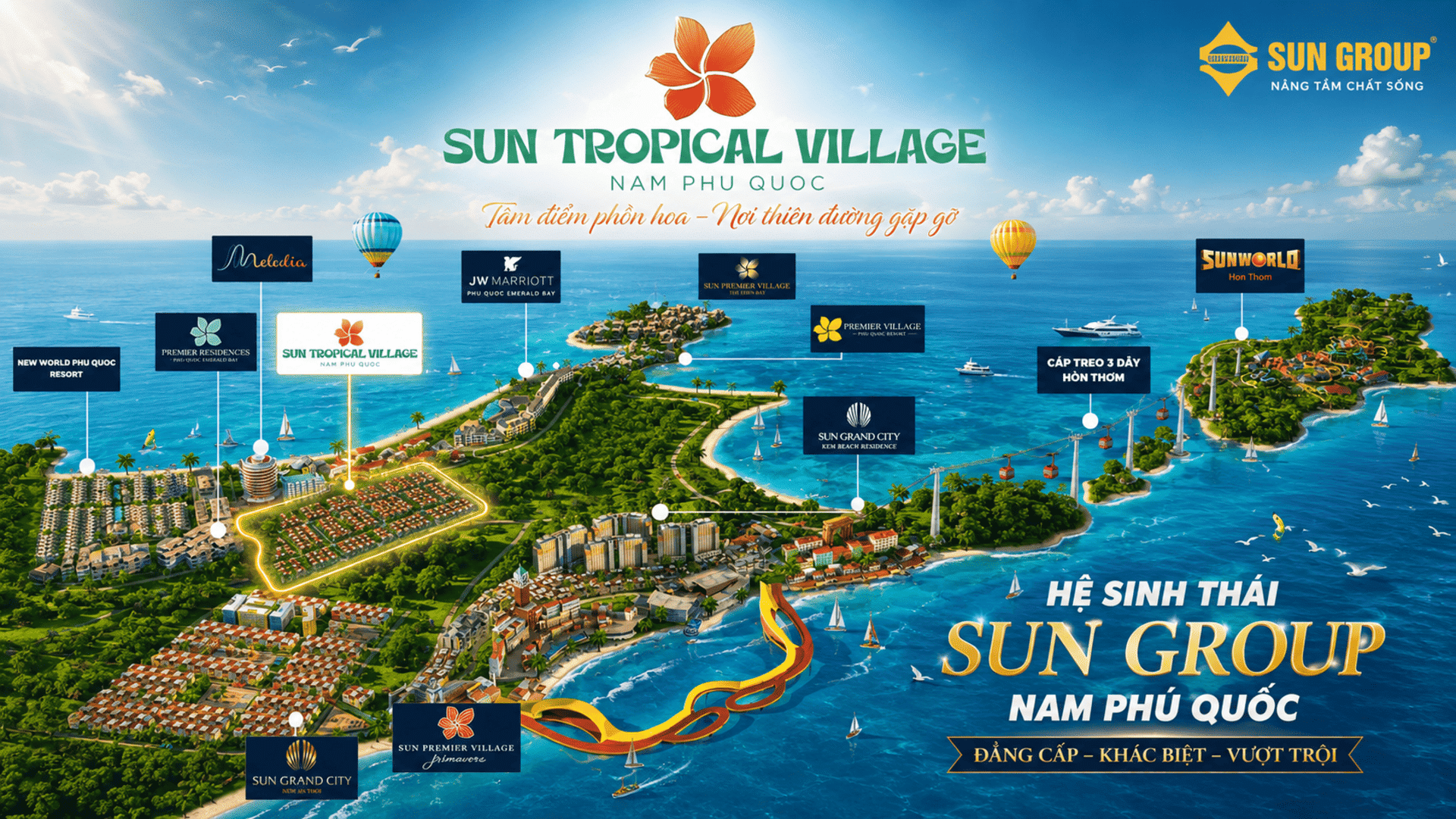 Sun Tropical Village thừa hưởng trọn vẹn giá trị từ hệ sinh thái Sun Group tại Nam Phú Quốc, mang đến cho cư dân đặc quyền trải nghiệm chuỗi nghỉ dưỡng, giải trí và tiện ích đẳng cấp. Sun Tropical Village thừa hưởng trọn vẹn giá trị từ hệ sinh thái Sun Group tại Nam Phú Quốc, mang đến cho cư dân đặc quyền trải nghiệm chuỗi nghỉ dưỡng, giải trí và tiện ích đẳng cấp.