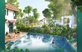 Hồ bơi khu vui chơi trẻ em hòa mình giữa thiên nhiên xanh mát Sun Tropical Village giúp các cư dân nhí tự do vận động, khám phá thế giới tự nhiên và phát triển toàn diện.