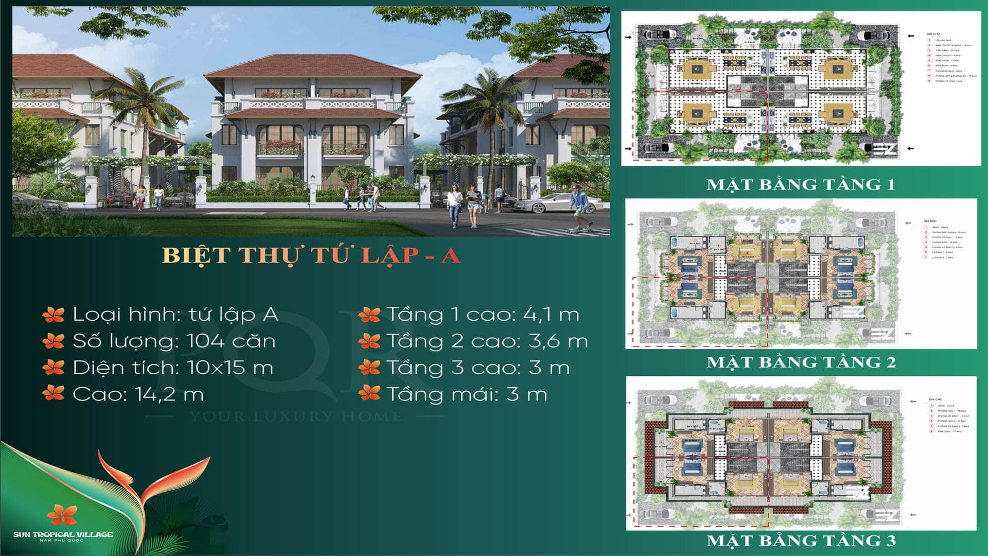 Layout biệt thự tứ lập Sun Tropical Village thể hiện thiết kế thông minh, tối ưu hóa diện tích sử dụng với các phòng chức năng đón trọn ánh sáng tự nhiên. Layout biệt thự tứ lập Sun Tropical Village bài trí không gian thông minh, tối ưu diện tích sử dụng và đón trọn ánh sáng tự nhiên.