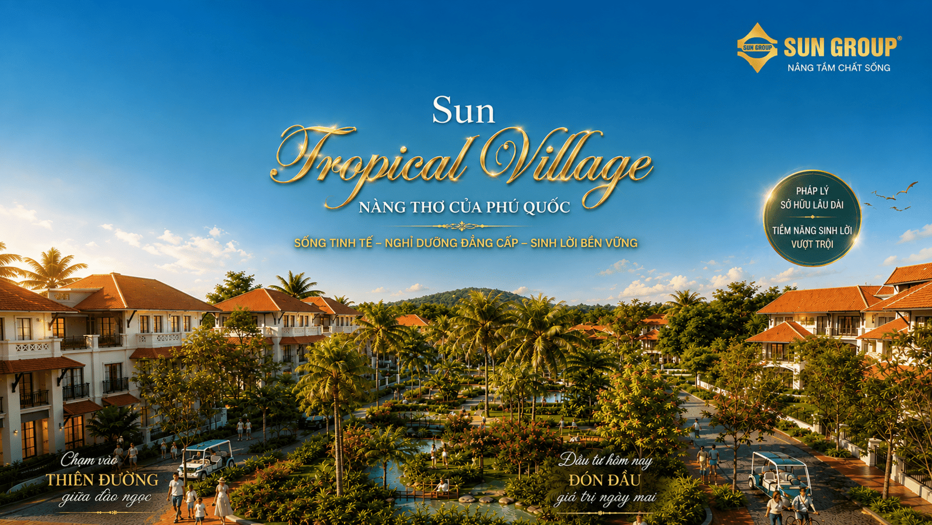 Sun Tropical Village là khu biệt thự phong cách Wellness đắt giá tại Bãi Kem, kết hợp hoàn hảo giữa kiến trúc nhiệt đới và không gian sống xanh đẳng cấp giữa lòng thiên nhiên Phú Quốc. Sở hữu vị trí đắc địa kề rừng cận biển Bãi Kem, Sun Tropical Village mang đến cho cư dân bầu không khí trong lành cùng đặc quyền sống xanh, thanh lọc thân tâm trọn vẹn mỗi ngày.